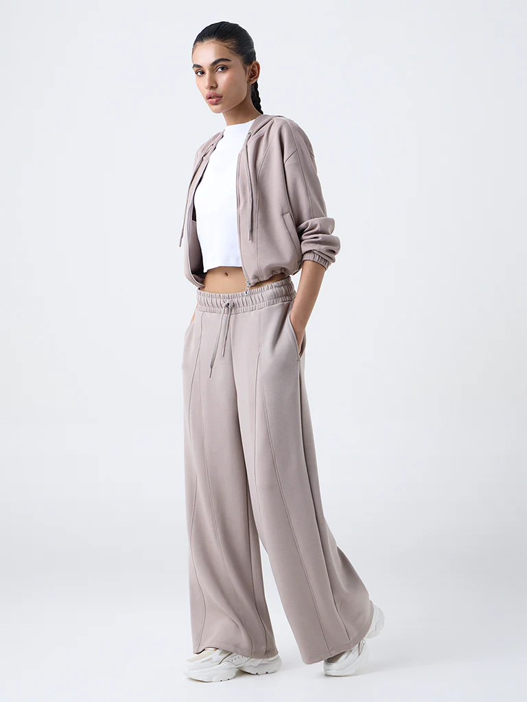 Studiofit Taupe Solid High-Rise Track Pants