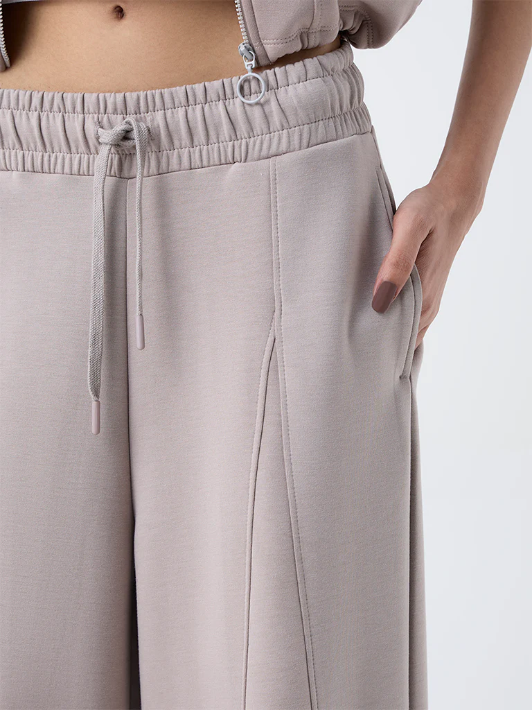 Studiofit Taupe Solid High-Rise Track Pants - Image 3