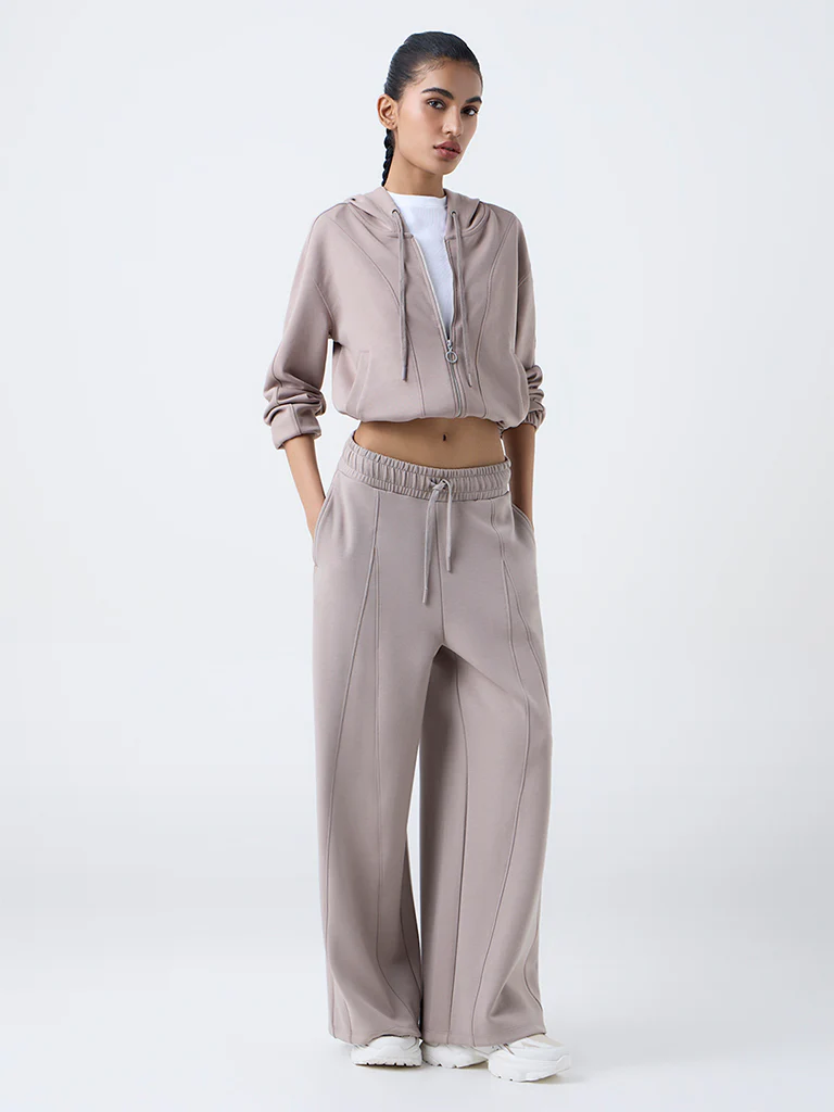 Studiofit Taupe Solid Hooded Jacket - Image 2