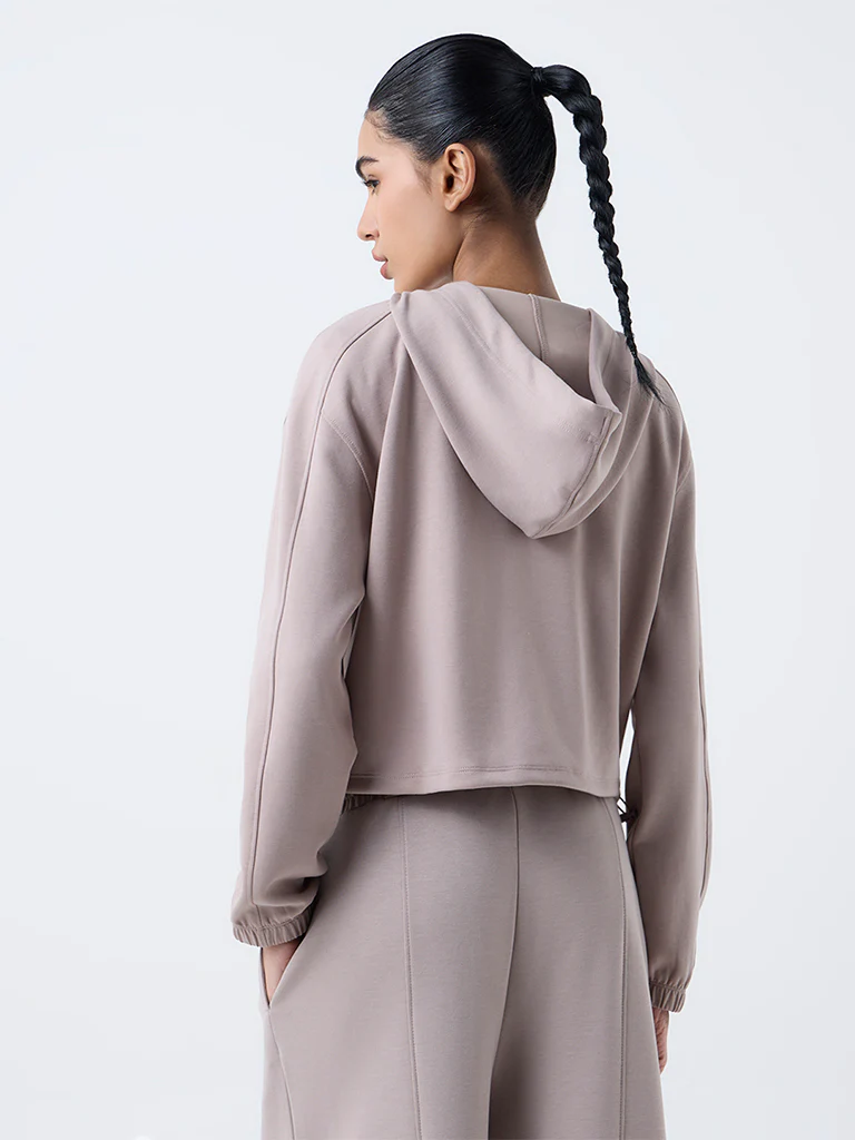 Studiofit Taupe Solid Hooded Jacket - Image 4