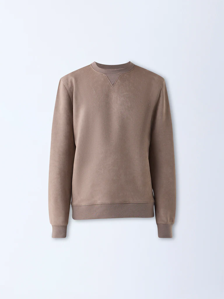 Studiofit Taupe Solid Relaxed-Fit Suede Sweatshirt - Image 6
