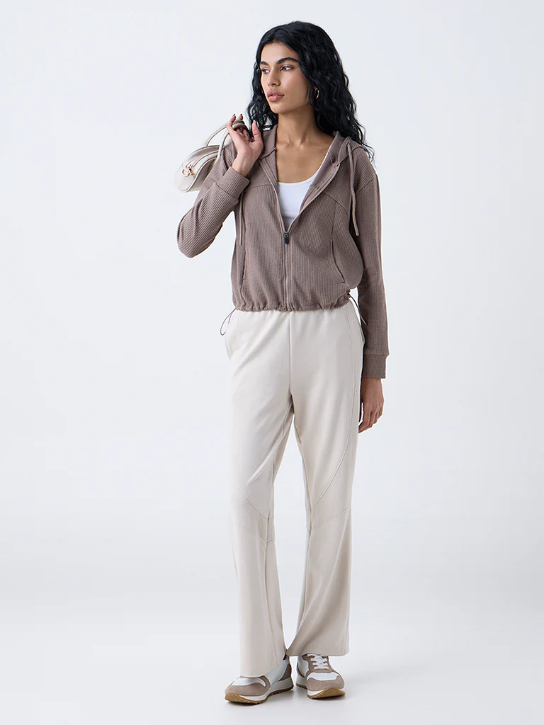 Studiofit Taupe Textured Cotton-Blend Jacket - Image 2