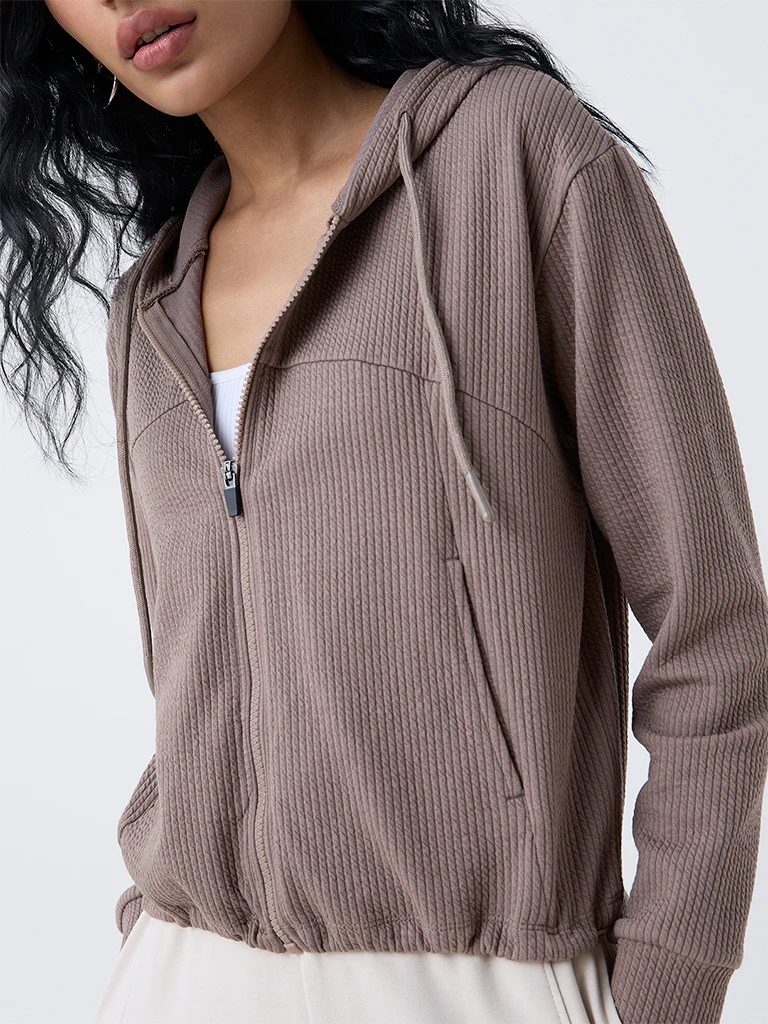 Studiofit Taupe Textured Cotton-Blend Jacket - Image 3