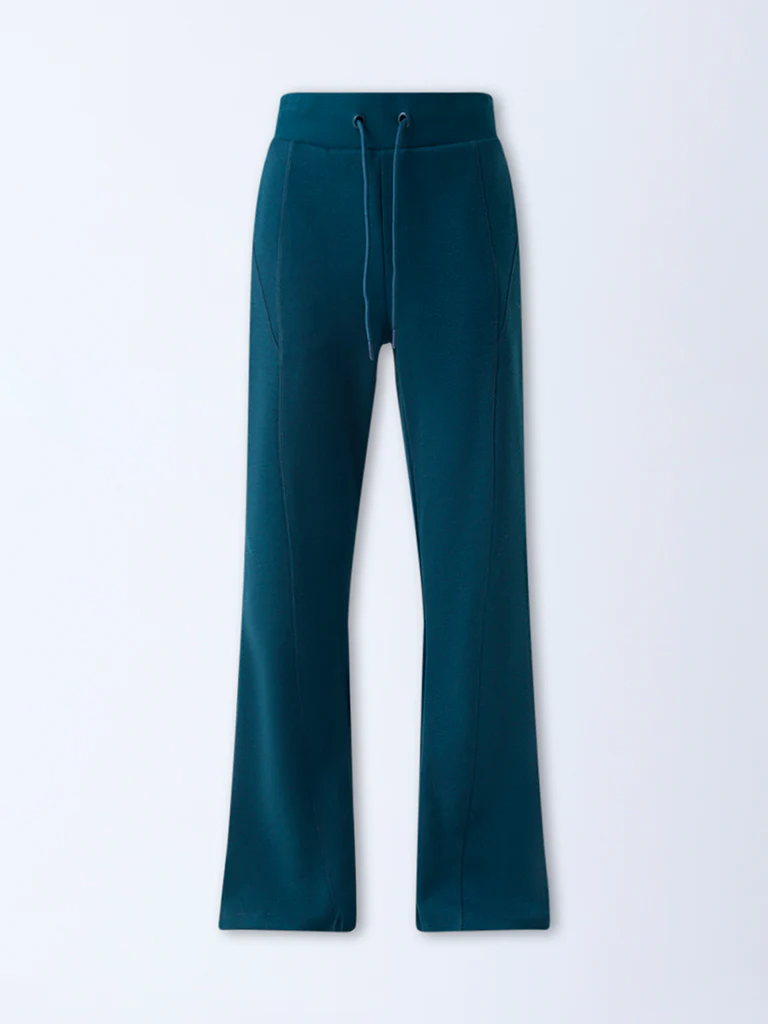 Studiofit Teal Solid High-Rise Track Pants - Image 5