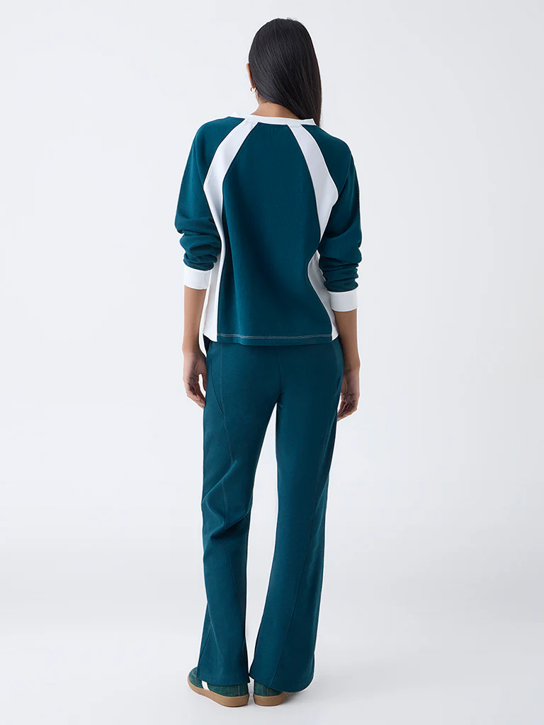 Studiofit Teal Text Detailed T-Shirt - Image 4