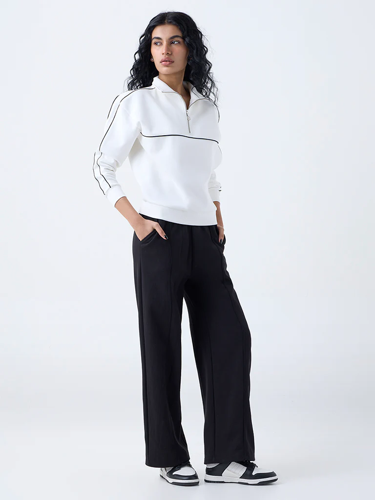 Studiofit White Cotton-Blend Quarter-Zip Sweatshirt - Image 2