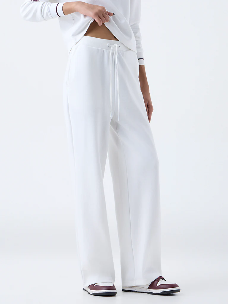 Studiofit White Embellished High-Rise Cotton-Blend Pants - Image 2