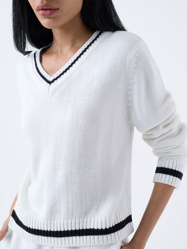 Studiofit White Knit-Textured Top - Image 3