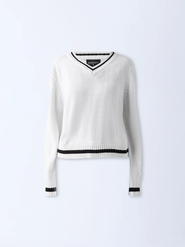 Studiofit White Knit-Textured Top - Image 5