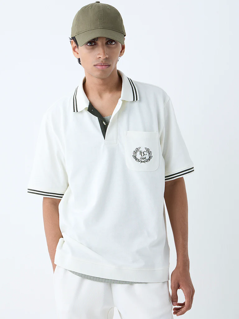 Studiofit White Relaxed-Fit Cotton-Blend Polo T-Shirt - Image 3