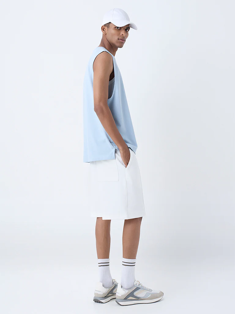 Studiofit White Solid Relaxed-Fit Mid-Rise Cotton-Blend Shorts - Image 5