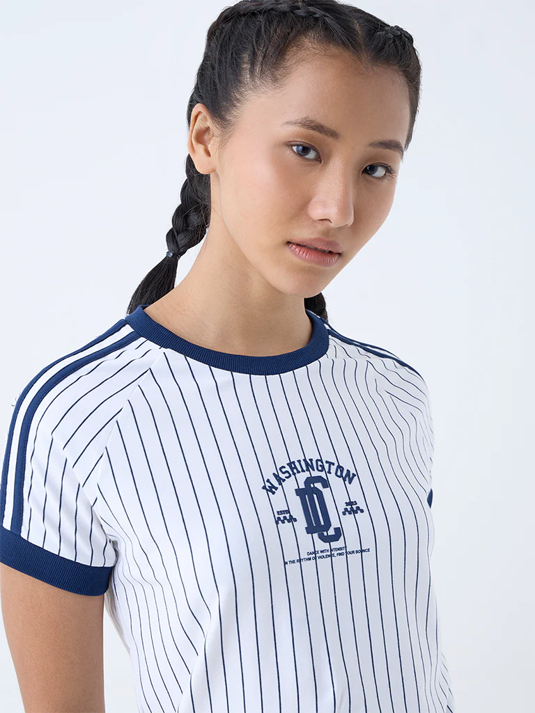 Studiofit White Striped Cotton-Blend T-Shirt - Image 3