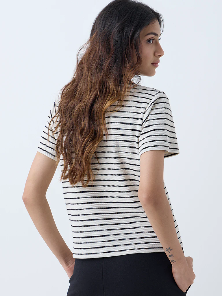 Studiofit White Striped Cotton-Blend T-Shirt - Image 4