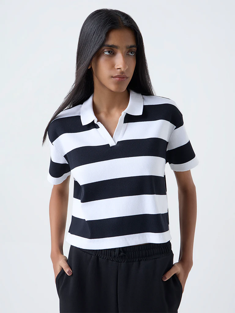 Studiofit White Striped Cotton-Blend T-Shirt - Image 2