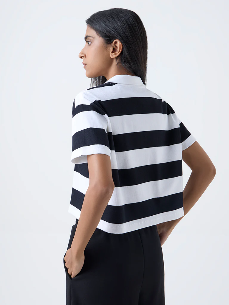Studiofit White Striped Cotton-Blend T-Shirt - Image 4