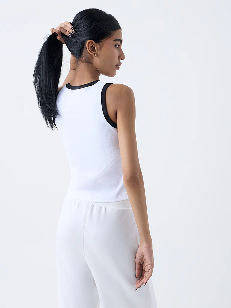 Studiofit White Striped Cotton-Blend Top - Image 4