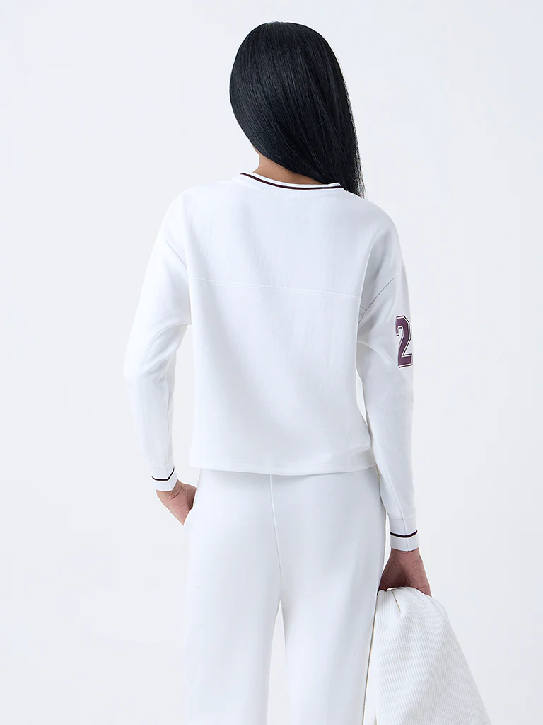 Studiofit White Text Design Cotton-Blend T-Shirt - Image 4
