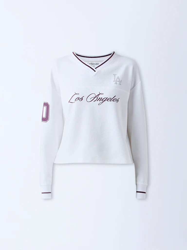 Studiofit White Text Design Cotton-Blend T-Shirt - Image 5