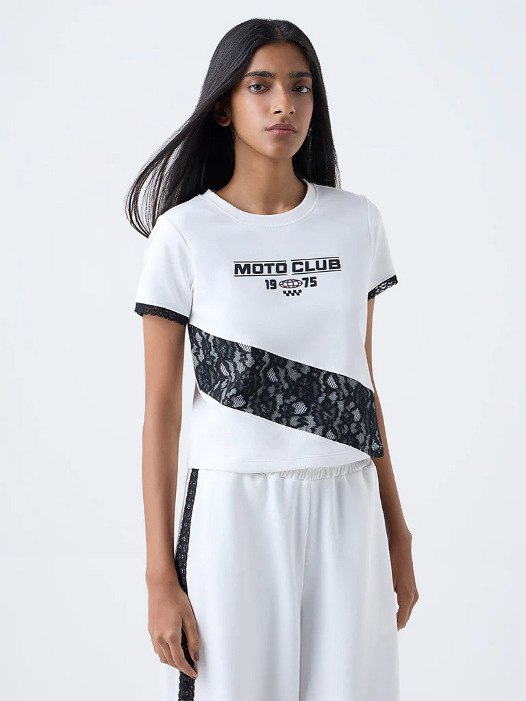 Studiofit White Text Design Cotton T-Shirt
