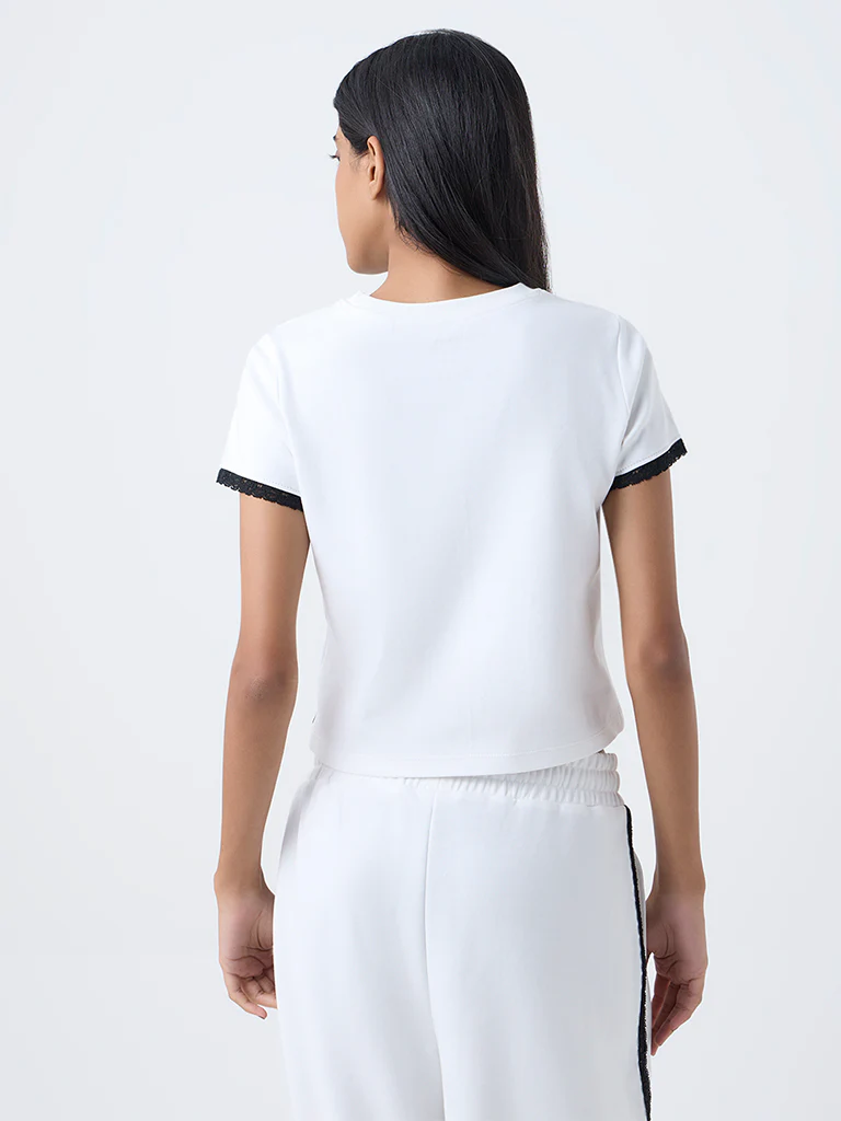 Studiofit White Text Design Cotton T-Shirt - Image 4