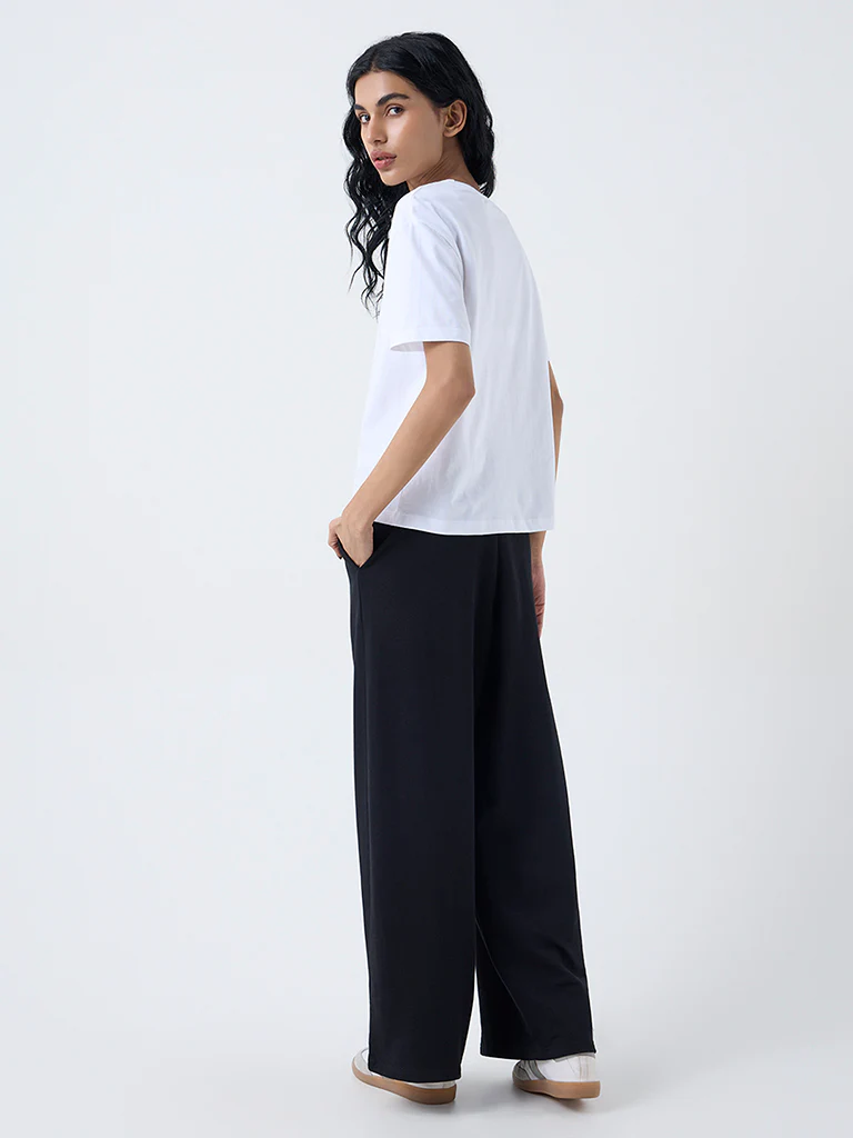 Studiofit White Text Printed Cotton T-Shirt - Image 4