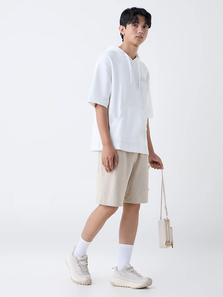 Studiofit White Text Printed Relaxed-Fit Cotton-Blend Sweatshirt - Image 3