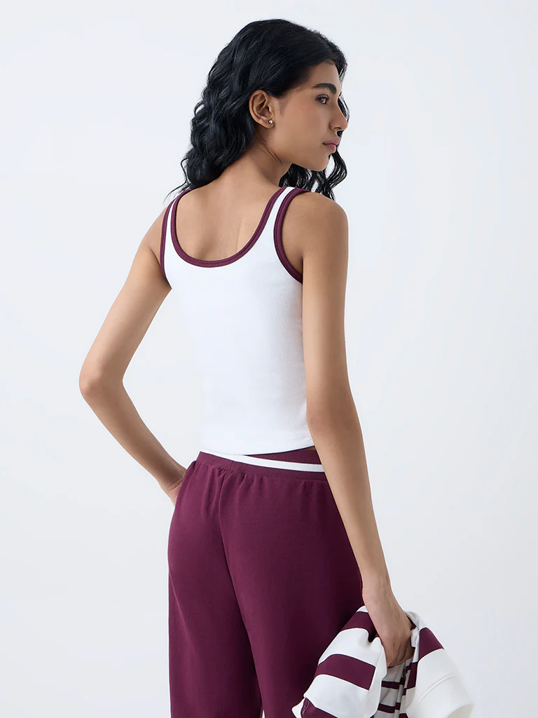 Studiofit White Typographic Ribbed Top - Image 4