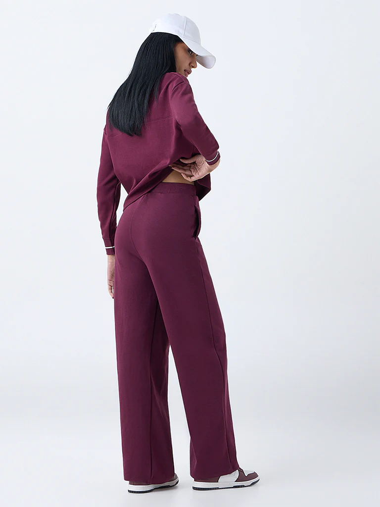 Studiofit Wine Embellished High-Rise Cotton-Blend Pants - Image 4
