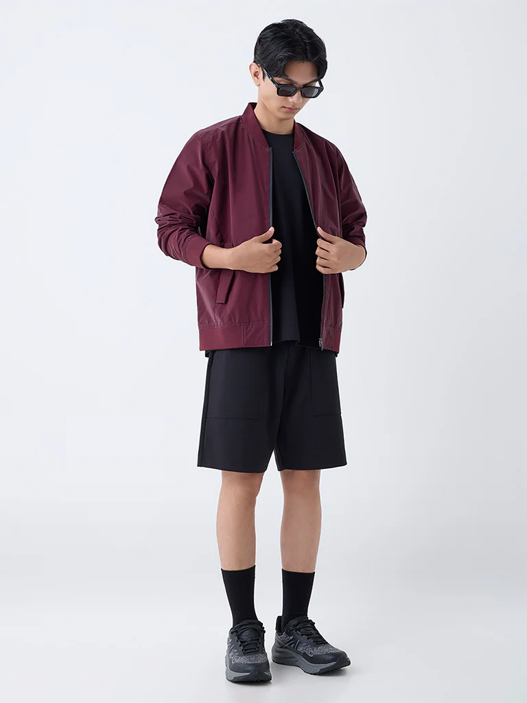 Studiofit Wine Solid Relaxed-Fit Jacket - Image 3