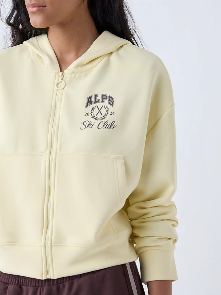 Studiofit Yellow Text Detailed Hooded Jacket - Image 3