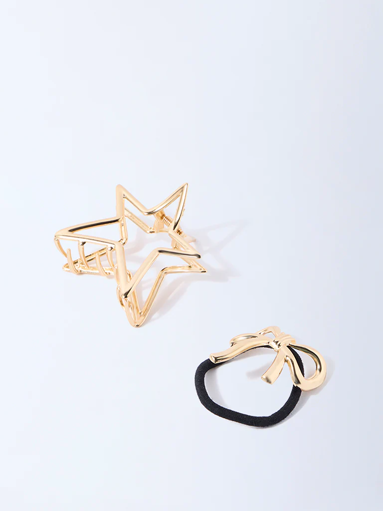 Studiowest Gold Bow Hair Tie and Star Clips - Pack of 2 - Image 2