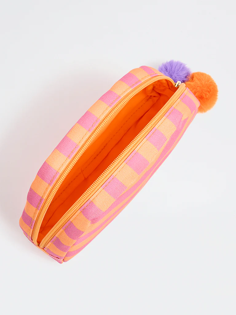 Studiowest Orange Striped Pom-Pom Detailed Pouch - Image 3