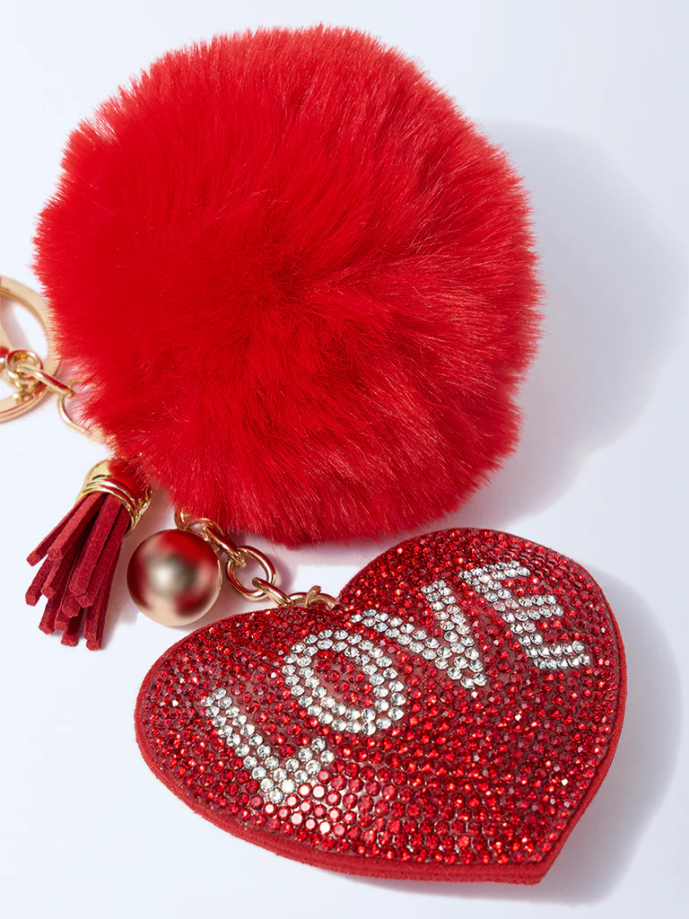 Studiowest Red Heart Bedazzled Pom Pom Bag Charm - Image 2