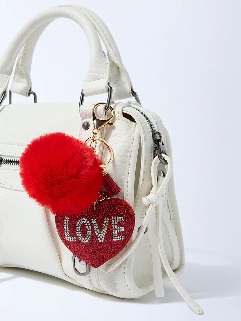 Studiowest Red Heart Bedazzled Pom Pom Bag Charm - Image 3