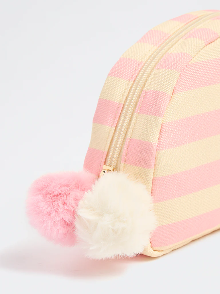 Studiowest Yellow Striped Pom-Pom Detailed Pouch - Image 4