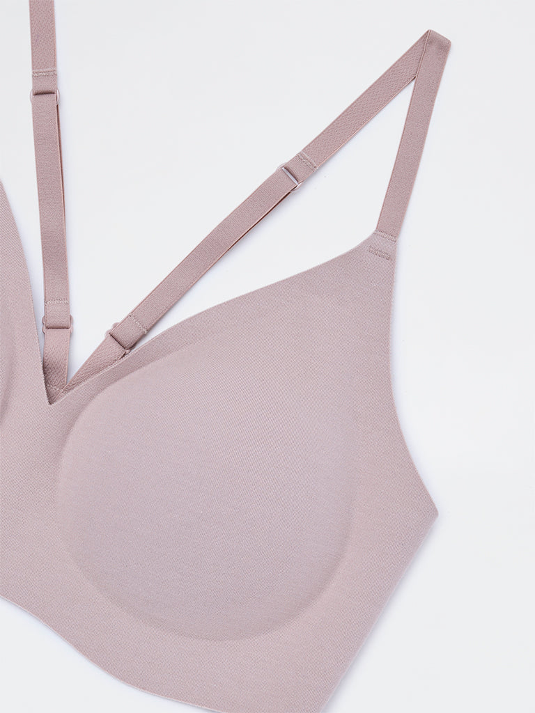 Superstar Beige Invisible Padded Cotton-Blend Bra - Image 3