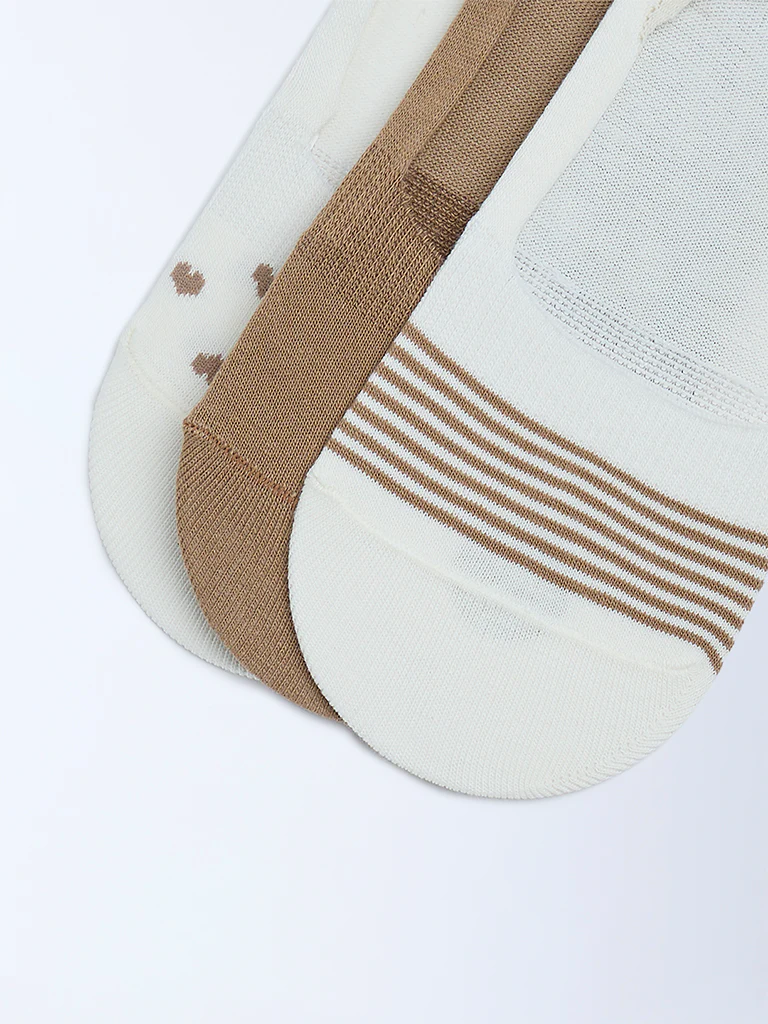 Superstar Beige Printed No Show Cotton-Blend Socks - Pack of 3 - Image 3