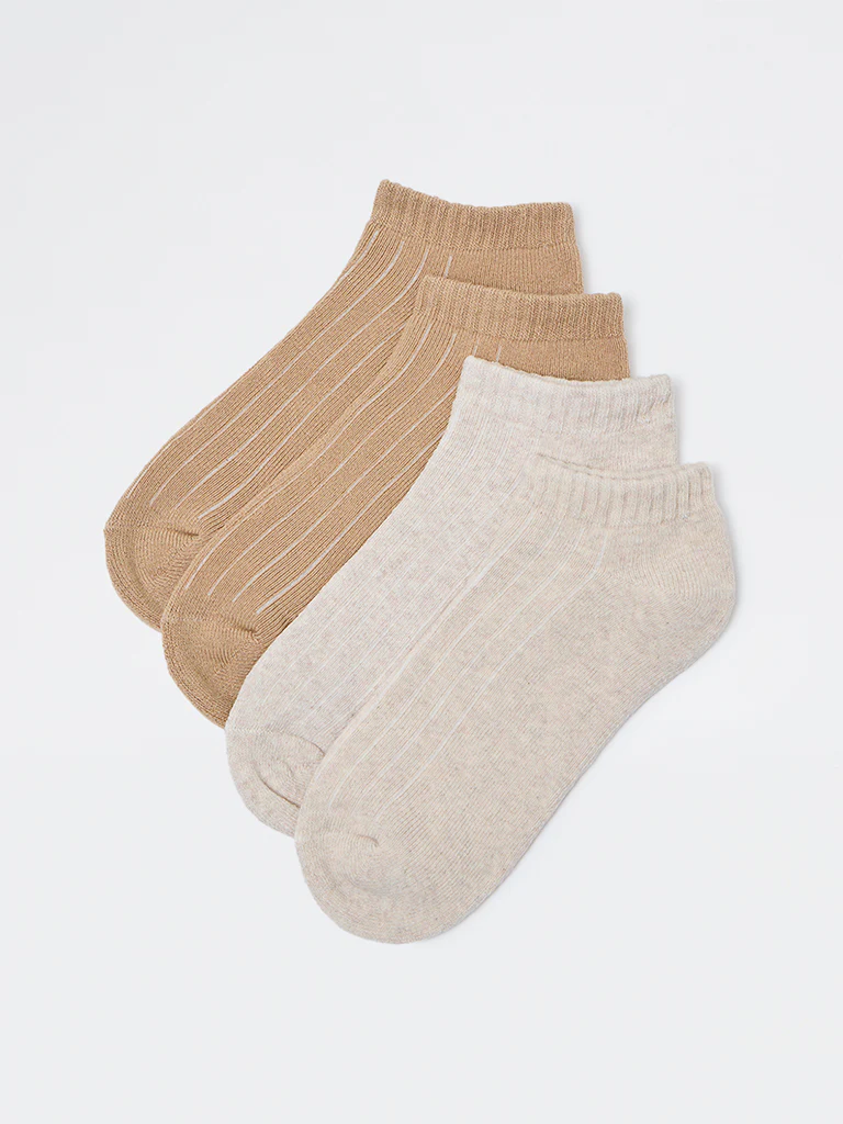 Superstar Beige Ribbed Cotton-Blend Socks - Pack of 2 - Image 2