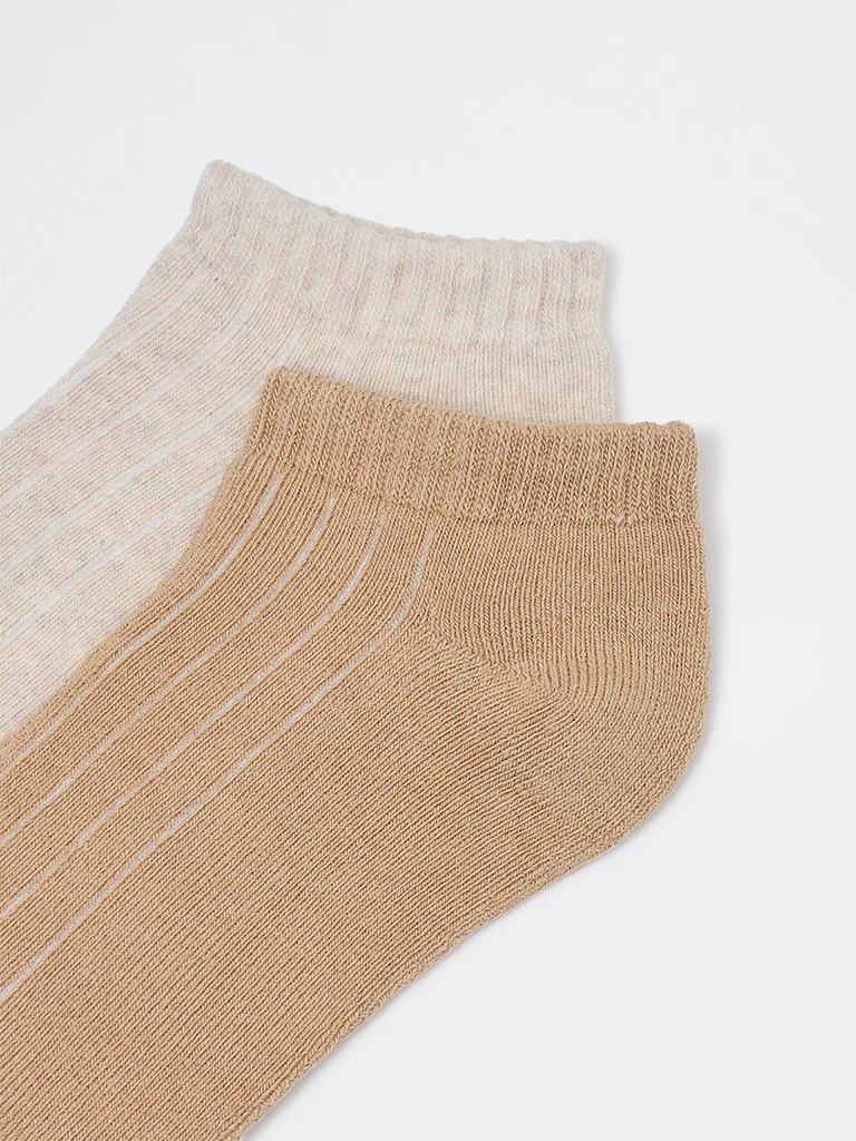 Superstar Beige Ribbed Cotton-Blend Socks - Pack of 2 - Image 3