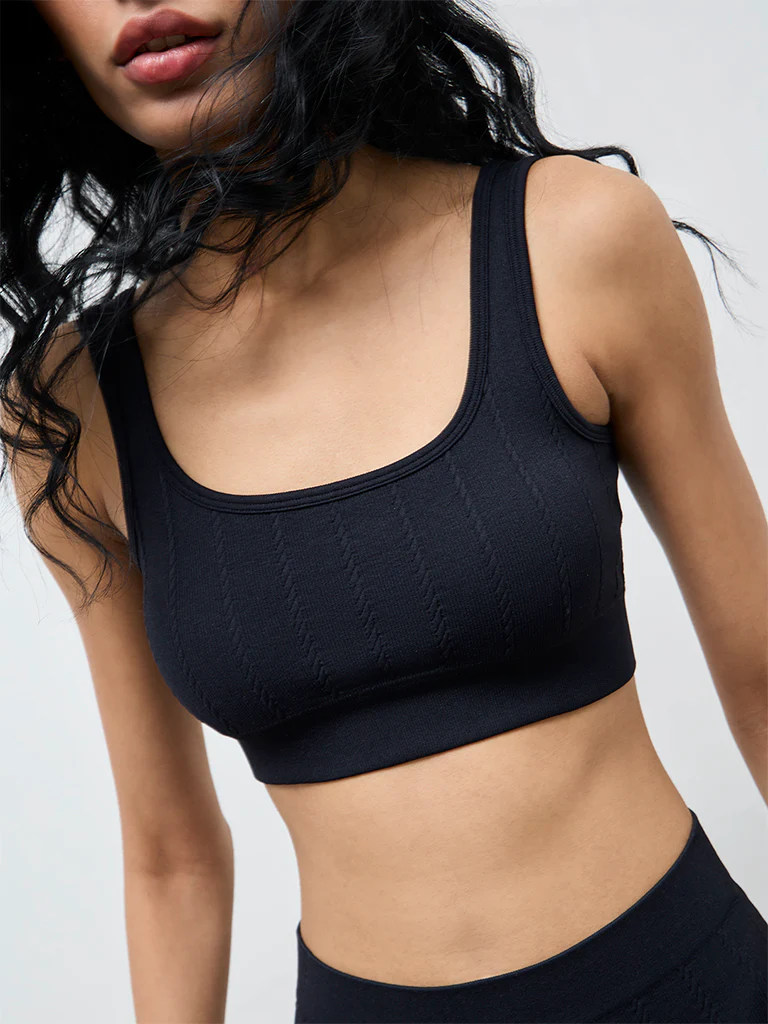 Superstar Black Cable-Knit Seamfree Padded Bra - Image 3
