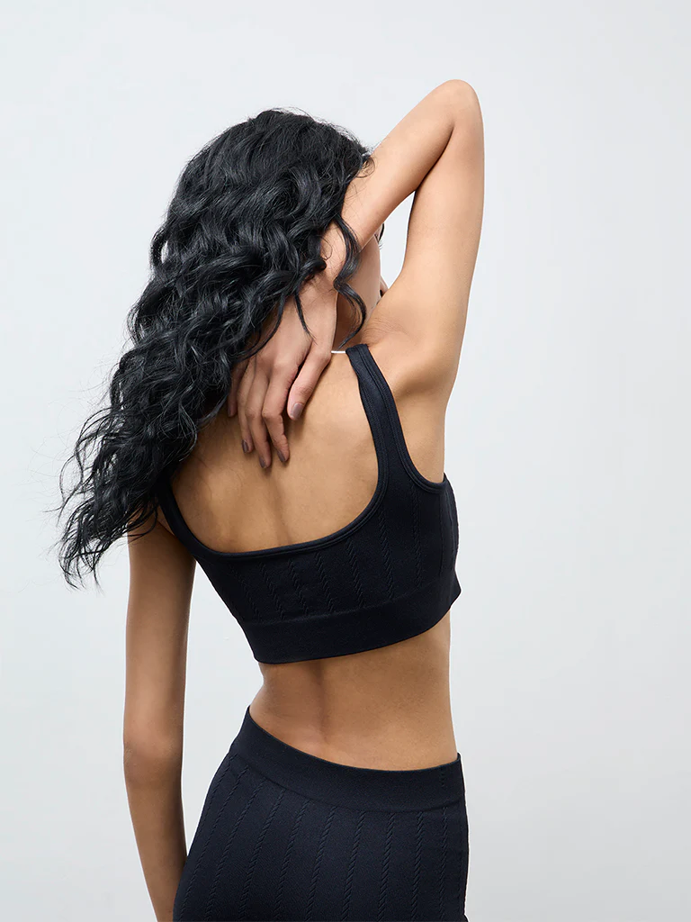 Superstar Black Cable-Knit Seamfree Padded Bra - Image 4