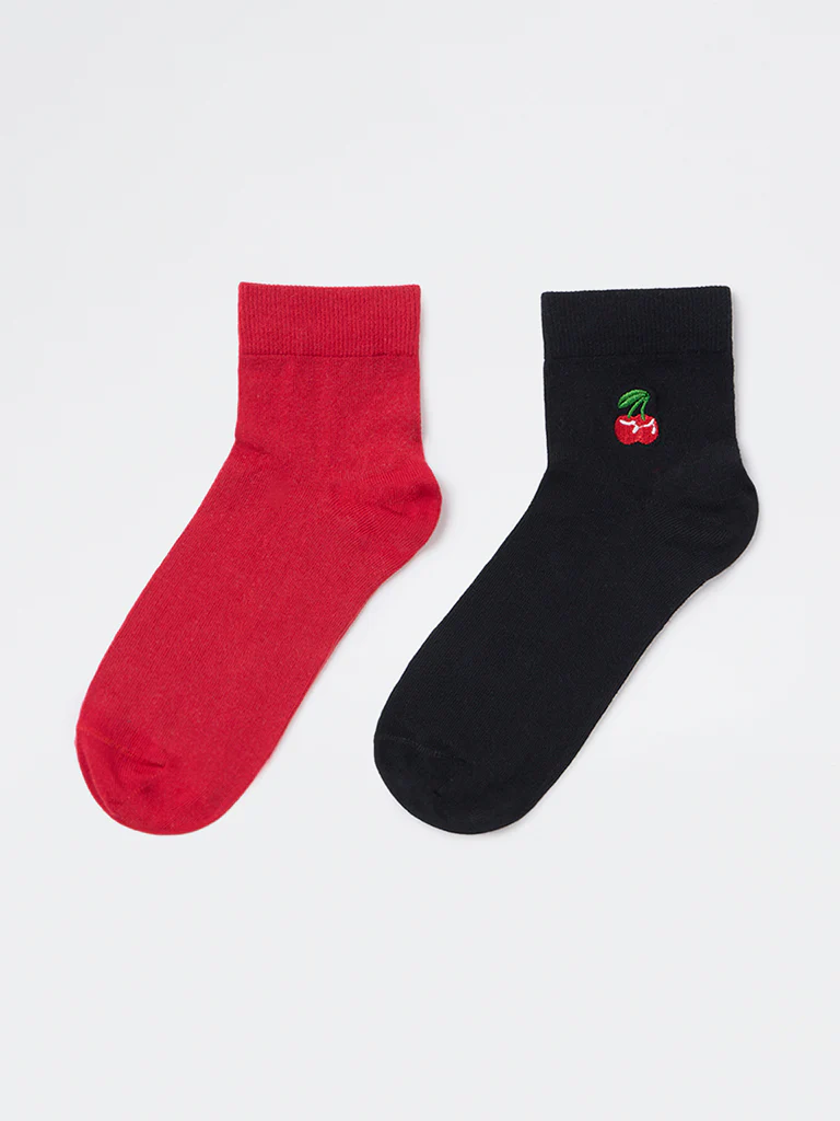 Superstar Black Cherry Design Cotton-Blend Socks - Pack of 2