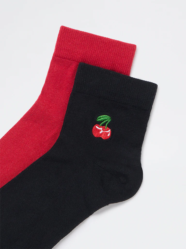 Superstar Black Cherry Design Cotton-Blend Socks - Pack of 2 - Image 3