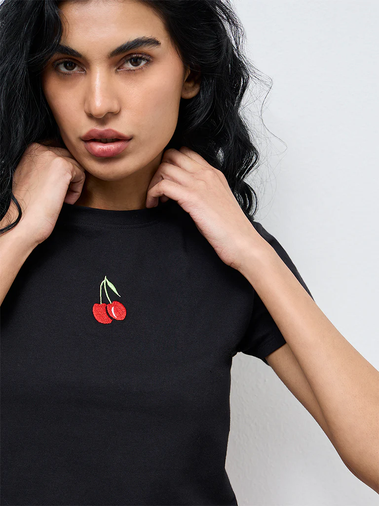 Superstar Black Cherry Embroidered Cotton-Blend T-Shirt - Image 3