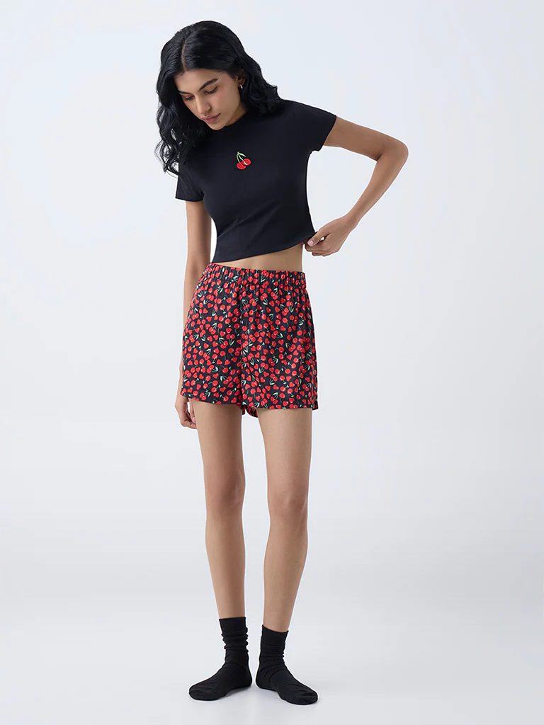 Superstar Black Cherry Pattern High-Rise Shorts