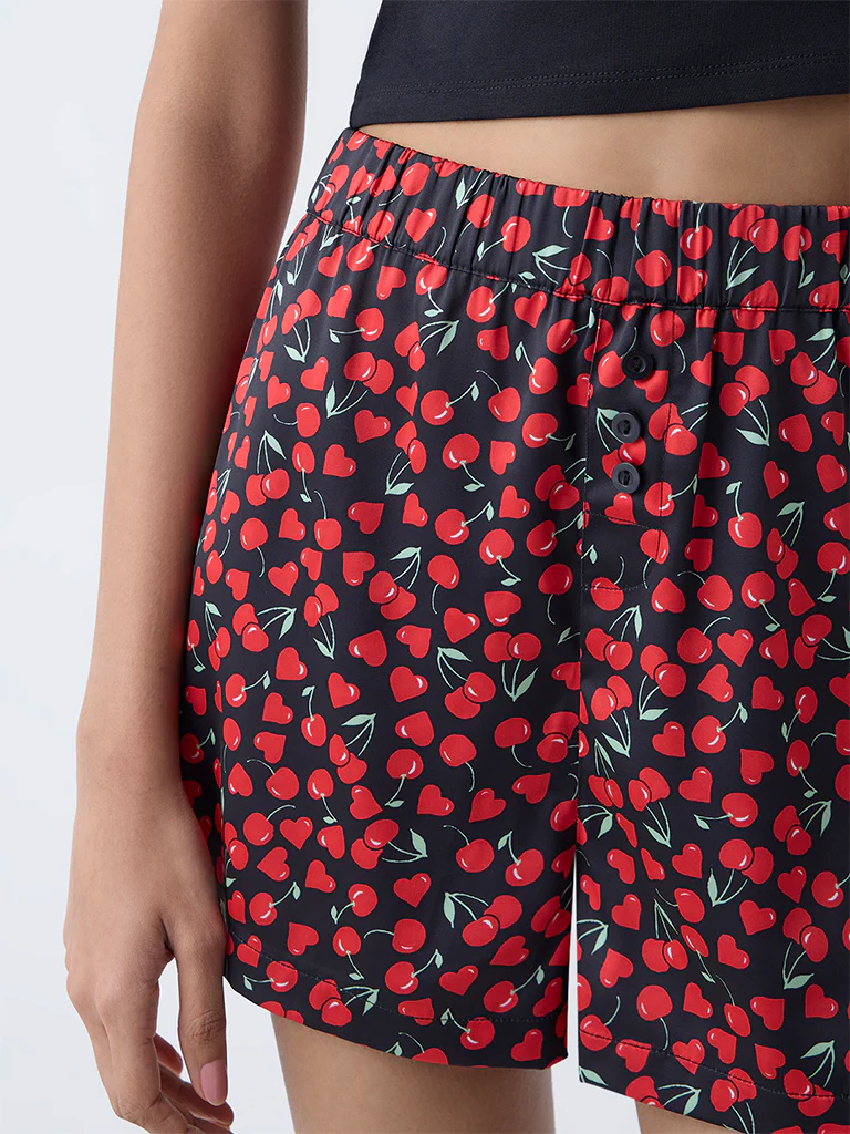 Superstar Black Cherry Pattern High-Rise Shorts - Image 3
