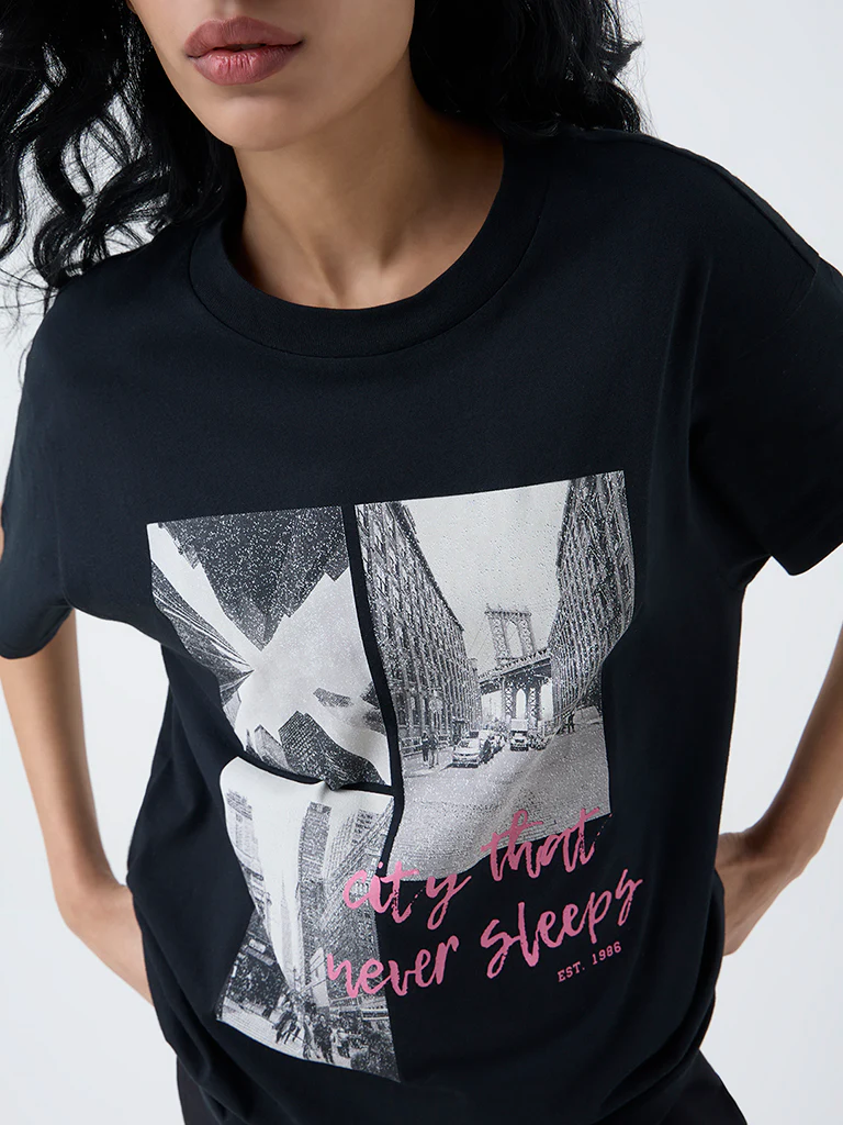 Superstar Black Cityscape-Inspired Cotton T-Shirt - Image 3