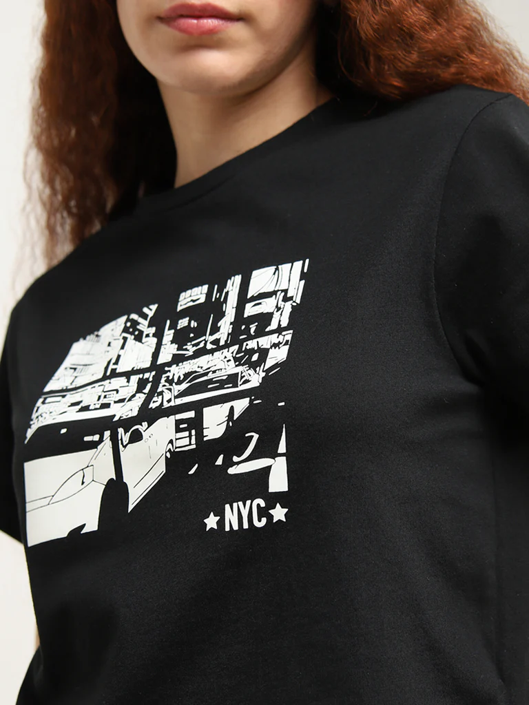 Superstar Black Graphic Printed Cotton T-Shirt - Image 2