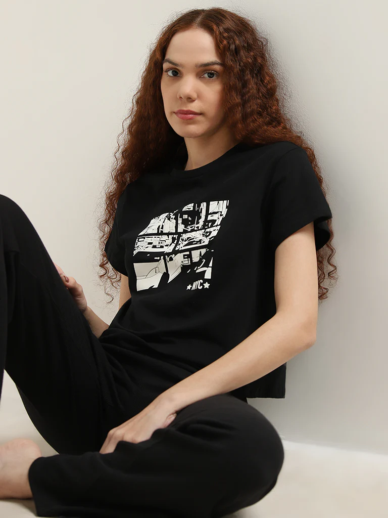 Superstar Black Graphic Printed Cotton T-Shirt - Image 3