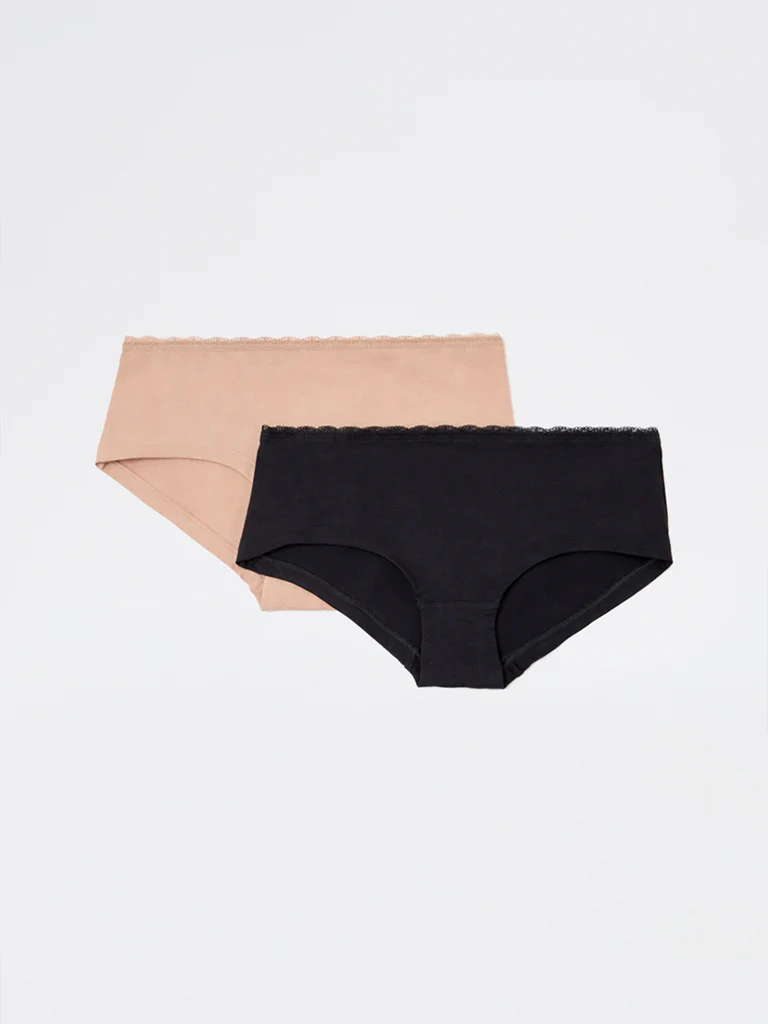 Superstar Black Lace-Detailed Cotton-Blend Briefs - Pack of 2 - Image 2